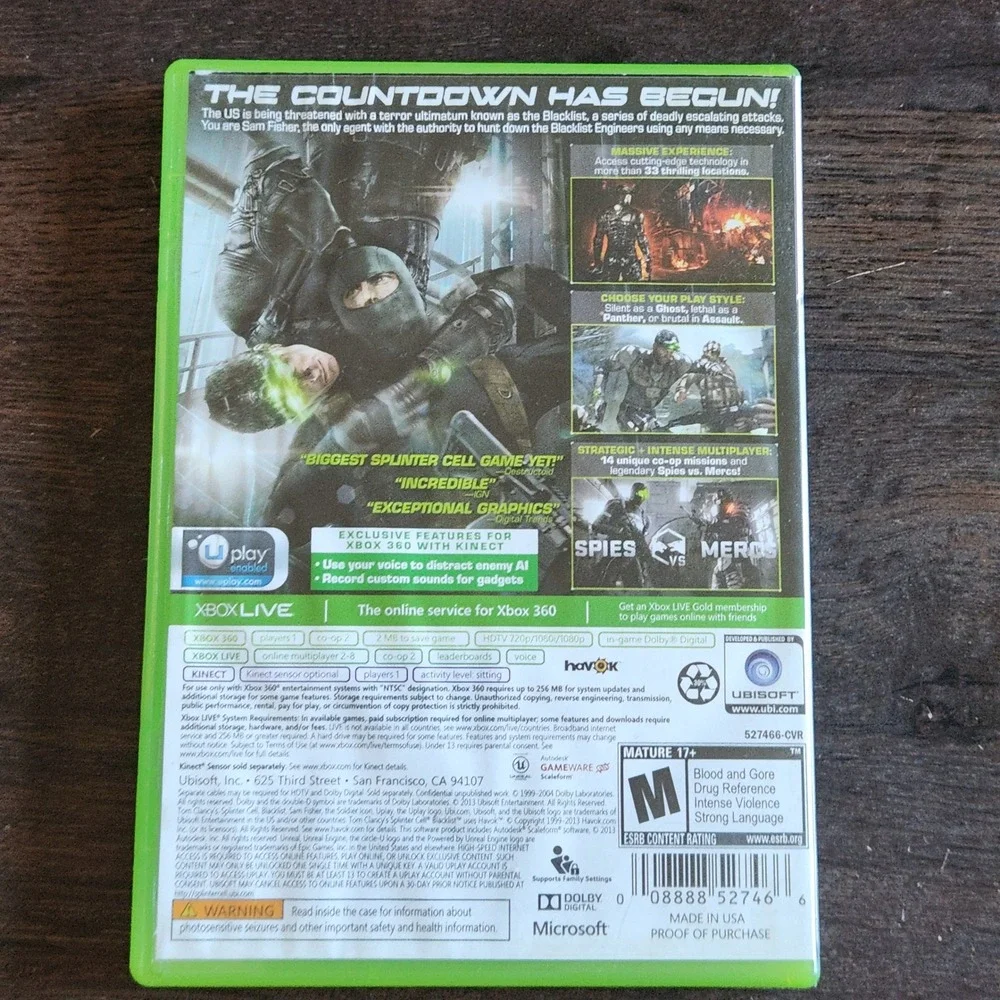 Tom Clancys‎ Splinter Cell Blacklist - Xbox 360 - Kinect Compatible Game